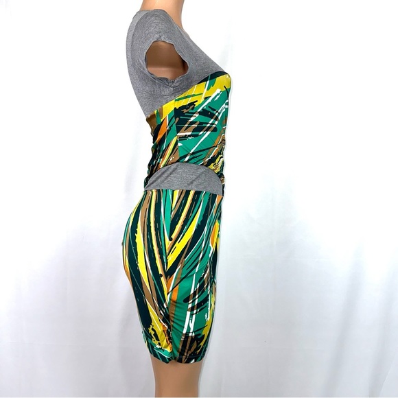 BCBG Maxazria Women’s S Bodycon Stretch Green Tide Multi Jersey Dress Short Slv - Picture 5 of 10